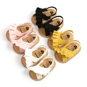 Baby Girl Summer Sandals Cute Ruffle Flats Non-Slip Soft Sole Infant First Walkers
