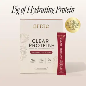 Arrae Clear Protein+ |  15g Grass Fed Whey, Collagen, & Electrolytes Protein | Rasberry Yuzu Flavor| 20 Stick Packs Edible Dietary Supplement Healthcare Fitness Muscle Optimum Fiber