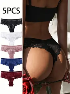 Five-Piece Lace G-Strings Set, Elegant Underwear Collection, Perfect for Everyday Wear, Comfort & Style Combined, Ideal Gift Option