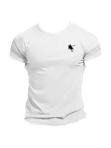 Left Chest Horse Logo Knight Silhouette Print Short Sleeve T-Shirt, Heavy Cotton Fitted, Luxury Cleanfit Summer Casual Top