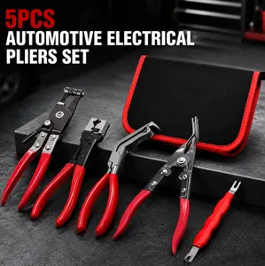 5-piece automotive electrical disconnect kit, high carbon steel 60° connector separator, hose clamp pliers, hose removal tool, wiring terminal remover, automotive repair tools, carry bag for easy portability