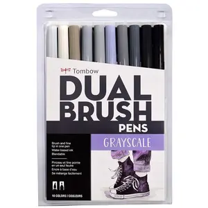 Tombow Dual Brush Pen Set of 10, Grayscale