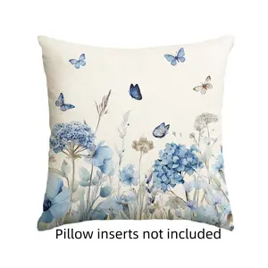 1PC Spring and summer style blue hydrangea pillow cover, dandelion and butterfly summer cushion cover, suitable for sofa decoration