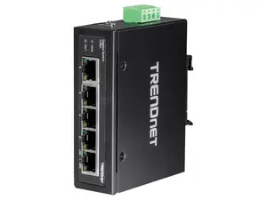 TRENDnet 5-Port Hardened Industrial Gigabit DIN-Rail Switch, 10 Gbps Switching Capacity, IP30 Rated Network Switch (-40 to 167 ºF), DIN-Rail & Wall Mounts Included, Black, TI-G50