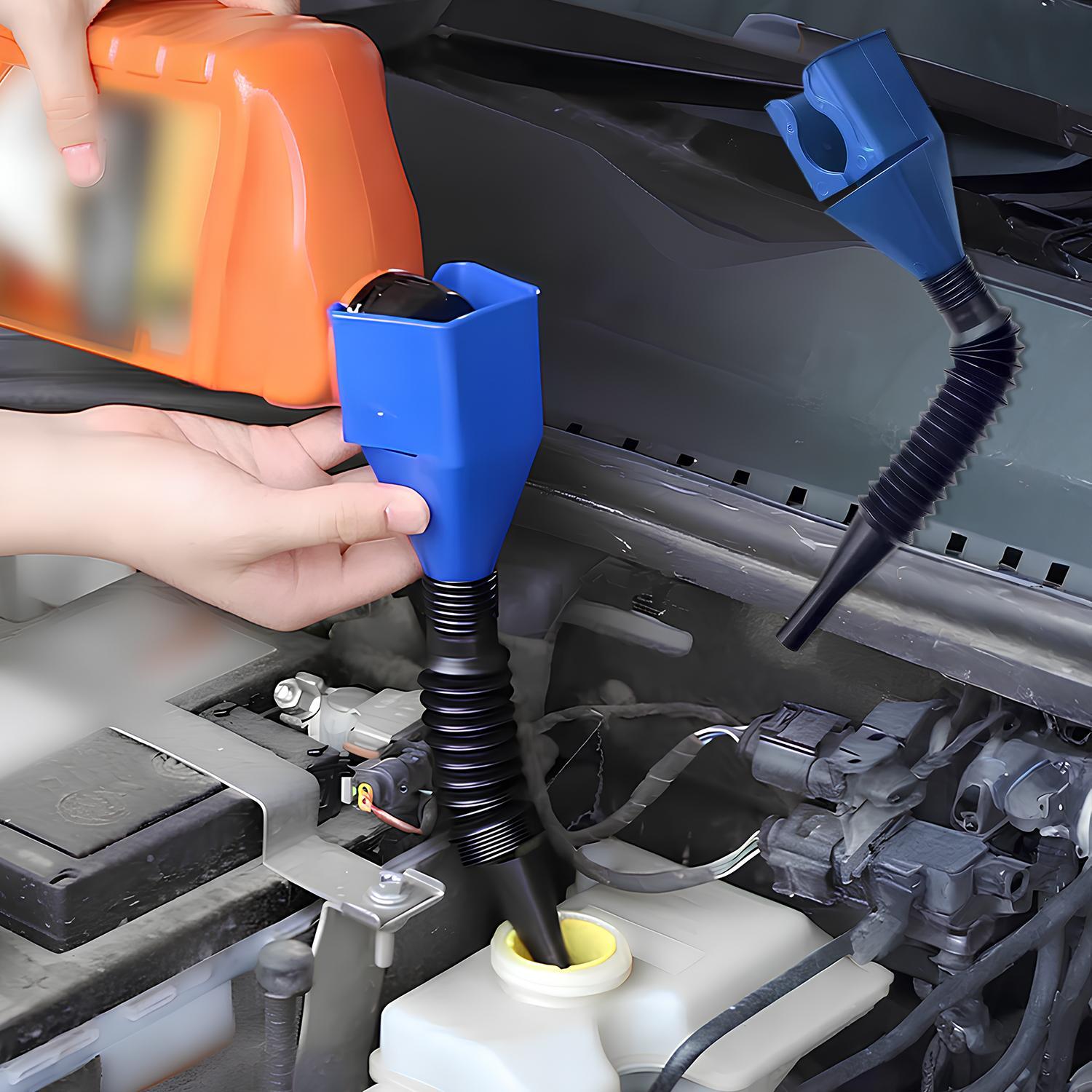 Oil Funnel for Automotive Use, Universal Wide Mouth Fuel Funnel, Hands-Free Automotive Funnel with Flexible Extended Hose, Easy to Carry for Cars, Trucks, Motorcycles