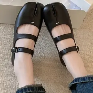 Mary Jane Split-Toed Tabi Ballet Flats Comfortable Good Quality Brown Leather Shoes for Women Classy Footwear