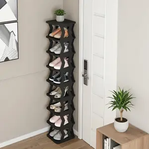 Vertical Narrow Shoe Rack Black 6/9 Tier Portable Folding Shoe Storage Rack Free Standing Shoe Rack for Corridors Bedrooms Living Room Corner and Small Spaces
