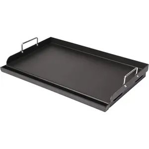 25-inch x 16-inch pre-seasoned non-stick cast iron grill pan, suitable for gas and charcoal grills - a versatile flat-top grill pan with a grease groove, reinforced ridges, and high side walls, making it ideal for parties, camping, and outdoor barbecues.