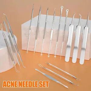 15 Counts Acne Needle Set, Cell Forceps with anti-slip handle for better pressure control, Blackhead Remover, Pimple Tweezers, Needle for Squeezing Acne, Beauty Needle set