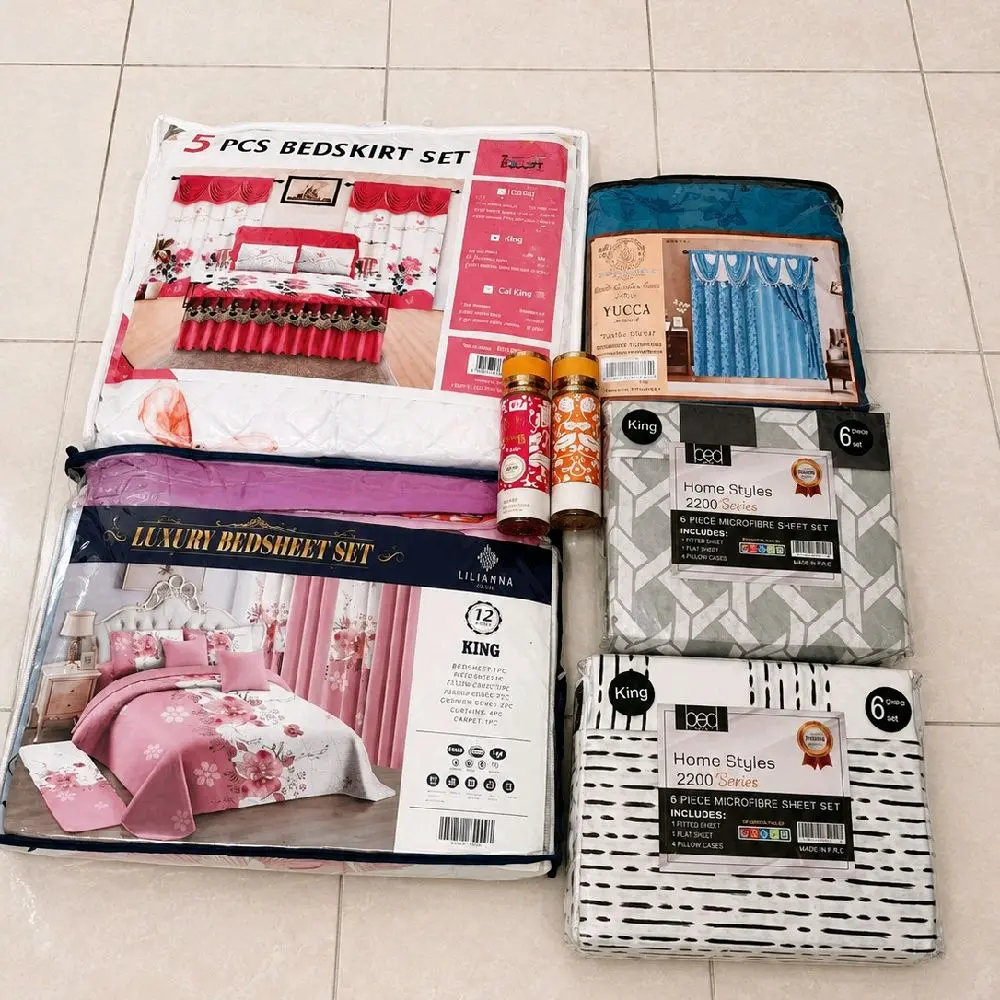 Luxury King Bedroom Bundle – Bedding Set, Bedskirt, Curtains, 2 Sheet Sets & 2 Yara Perfumes