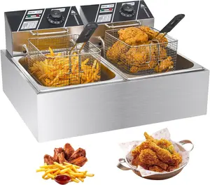 Commercial Deep Fryer with Baskets, 3400W 12.7QT/12L Thickened Stainless Steel Countertop Electric Oil Fryer, Large Capacity with Temperature Control,