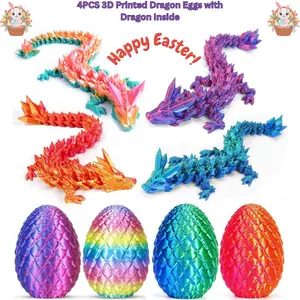 4PCS 3D Printed Dragon Eggs with Animatronic Toys Inside - Unisex Fidget Toys, Crystal Figurines, Easter Basket Stuffer Gifts