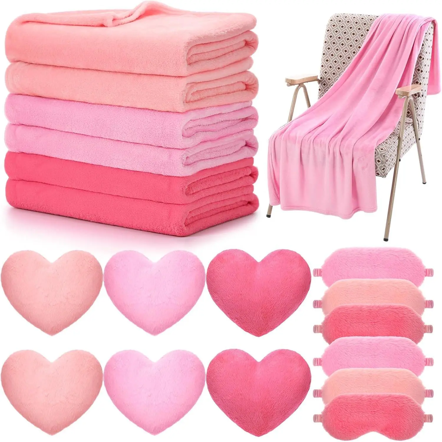 18 count  Sleepover Party Supplies Set for Girls Fleece Soft Blankets  Heart Throw Pillow Plush Sleep Eye Mask for  Camping Birthday Favors(,Jade,Dark )