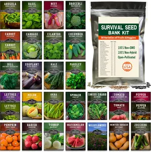 30 vegetable and fruit seeds, including watermelon, tomato, and bell pepper, sown throughout the year to bring organic vegetables to the family
