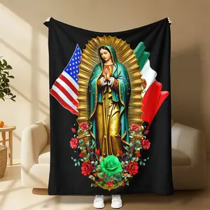 Virgin Mary Soft Warm Flannel Blanket, Lightweight Religious Decor Blanket, Ideal for Home Church Prayer Room Holiday Use, Heartfelt Gift for Family Friends Loved Ones Thoughtful present conveying sincere affection for relatives and friends.