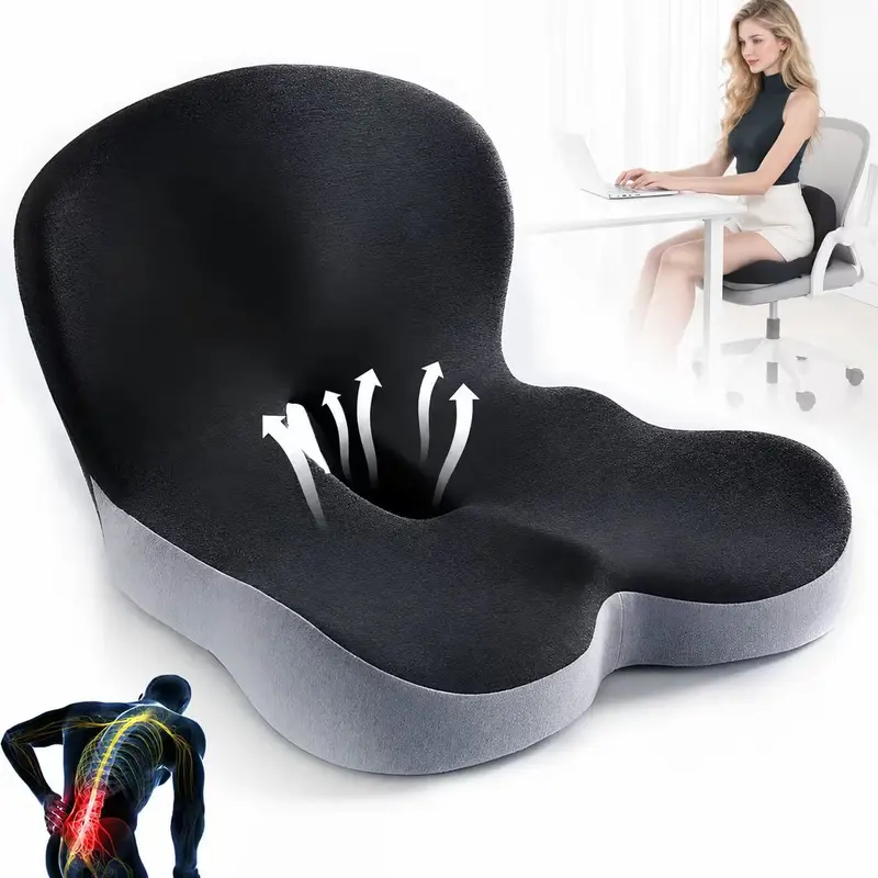 Non-Slip Geometric Memory Foam Ergonomic Seat Cushion - Flat Weave Skin-Friendly Breathable Mesh Cover, Easy-Clean Extended Zipper, Adjustable Back Support, Machine Washable, All Seasons, Non-Customised, Ideal for Dad, Car/Indoor Use, Father's Day Gift