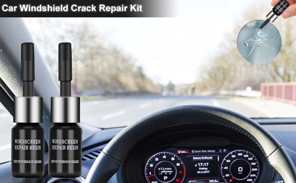 Windshield Crack Chip Repair Kit, 2 Bottles Fix Car Windows Glass Tool Used for windshield Star Shaped Scratches
