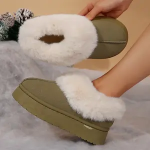 Fuzzy Platform Slippers for Women Comfy Winter House Fleece Shoes with Memory Foam Indoor Outdoor Winter Warm Mini Snow Boots
