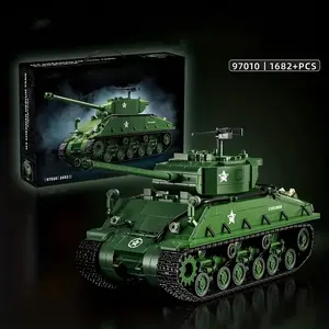 1680+ Piece American M4 Sherman Medium Tank Building Blocks Model Set Military Tank, Armored Vehicle, Aircraft, Off-Road Vehicle Model Collectible Display Piece, Home Decor Perfect Birthday, Christmas, Halloween, New Year Gift.
