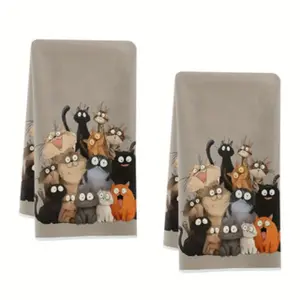 2-Piece Cat Kitchen Towel Set, Tea Towel, Dishwashing & Hand Drying Cloth, Perfect Gift for Neighbors, Friends, Mom, Birthday Present