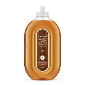Method 25 oz. Almond Squirt Plus Mop Wood Floor Cleaner, wood floor cleaner, hardwood floor cleaner, laminate floor cleaner, no-wax, no-rinse, one-step clean, gleam, ergonomic nozzle spray, fewer sweeps, avoid puddling, almond scent, cruelty-free, vegan