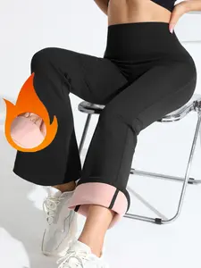 Women's High-Waisted Yoga Flare Pants, Athleisure Pants, Sporty Fitted Design, Thick Fabric, Loose Leg, Pocket Detail, Ideal for Outdoor Fitness, Gym Workout Leggings, Athleisure Fitness Leggings