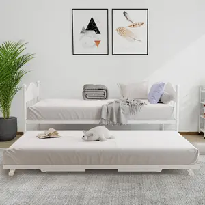 Garvee Twin Daybed with Foldable Metal Trundle, Twin Bed Frame with Stylish Headboard, Versatile Sofa Bed for Living Room, Bedroom, and Guest Room in White Finish