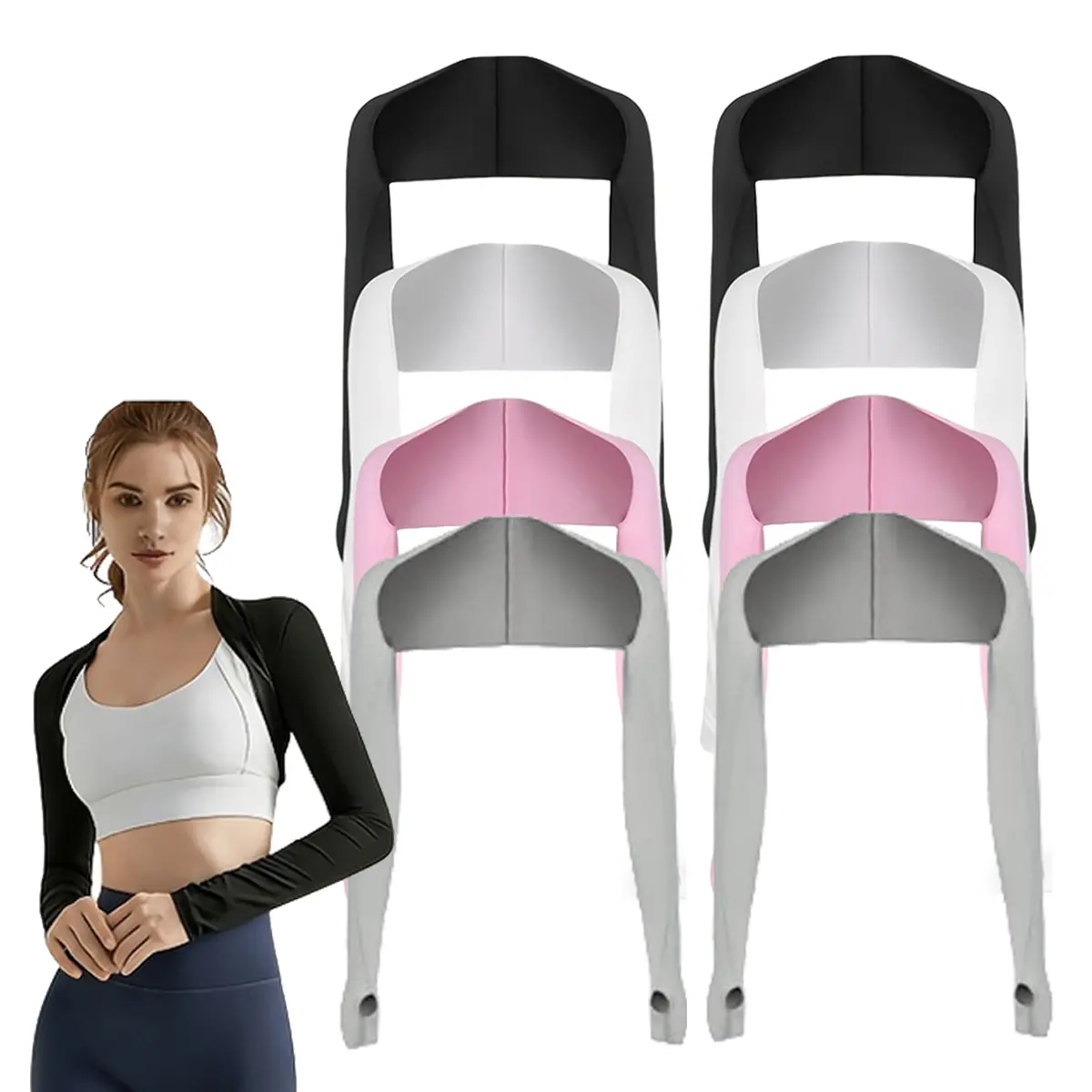 8 PCS Set Women Cooling Shawl Arm Sleeve with Finger Hole Comfortable & Breathable Anti-UV Sun Protection Shawl Arm Sleeves Ladies Workout Shrug Bolero Arm Tights for for Golf Cycling Running
