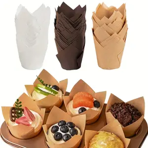 50 Pcs Paper Cupcake Liners, Muffin Cups, Kitchen Baking Cake Lining, Oil-Resistant, Heat-Resistant Tulip Shape, Anti-Oil Cupcake Packaging
