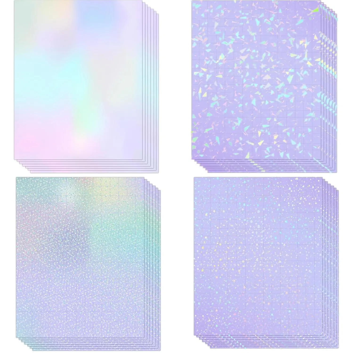 36 Transparent Holographic Laminate Sheets - A4  Holographic Sticker Papers, Vinyl Sticker Papers, Self Adhesive Laminating Sheets (Colorful, , Dot, Star)
