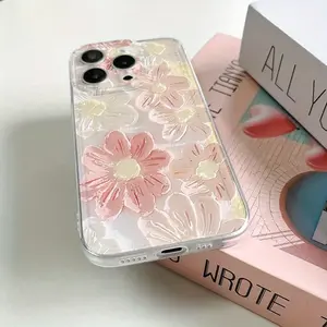 [Light Pink Floral Phone Case] Transparent Phone Case with Light Pink Floral Oil Painting Design |   Compatible with iPhone Models 16, 15, 14, 13, 12, 11 Pro Max, 14, 15, 16 Plus, XS, XR, X, 8, and 7 Smartphone Cellphone