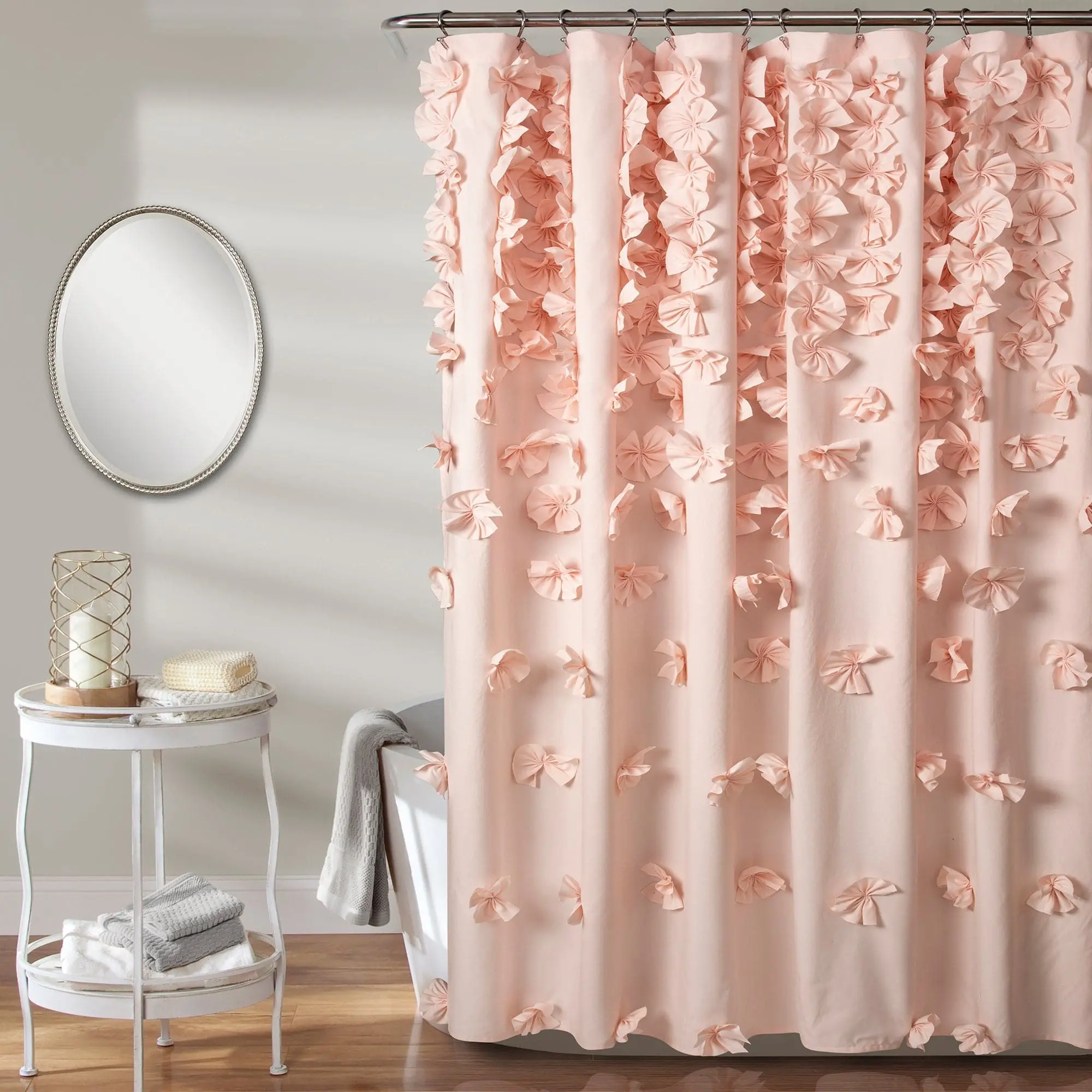 Lush Decor Riley Shower Curtain with Floral Design and Frilled Trim, Ideal for Freshening Baths and Enhancing Stylish Home Decor