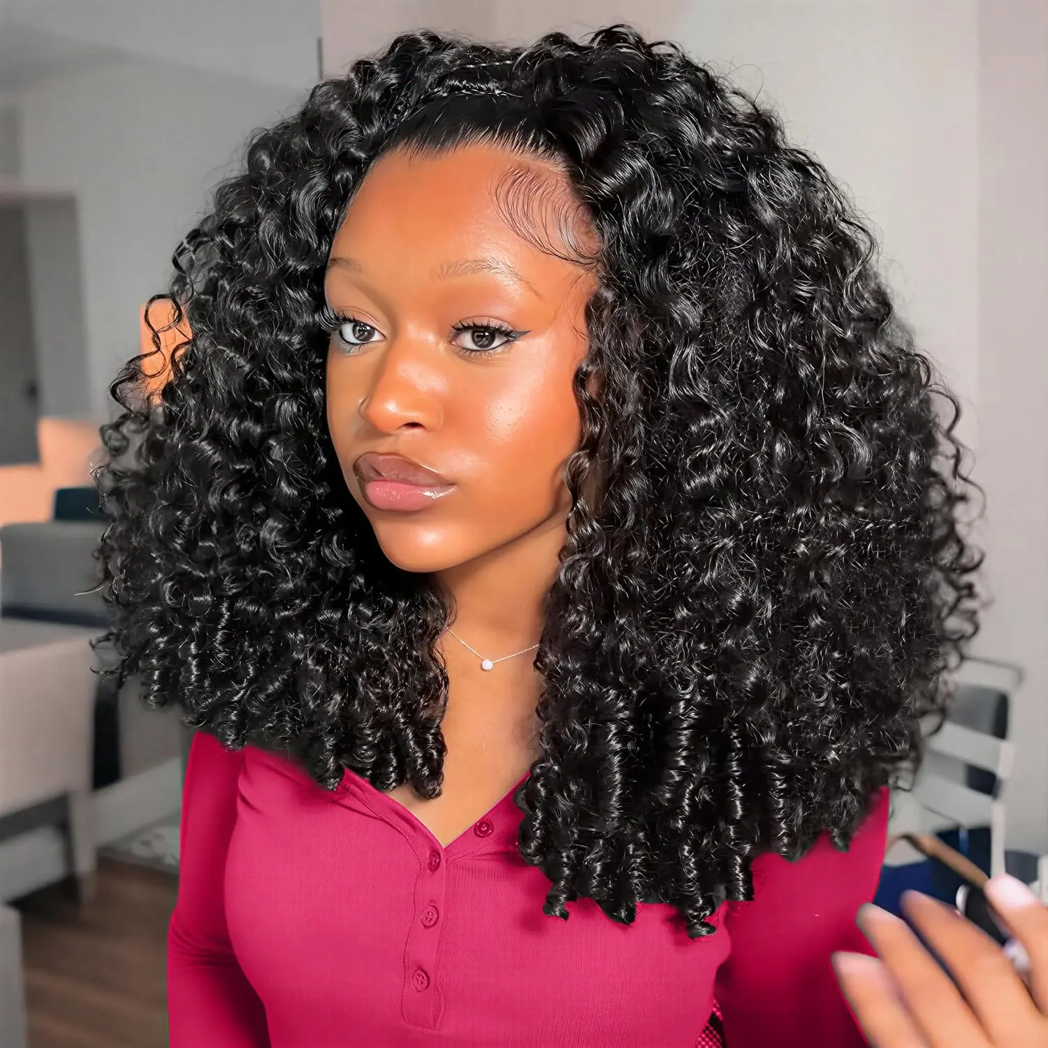 [3 In 1 Half Wig] 250% Density Burmese Curly Half Wig Glueless Human Hair Wigs With Drawstring Cap Invisible Hairline 18- 26 Inch Available