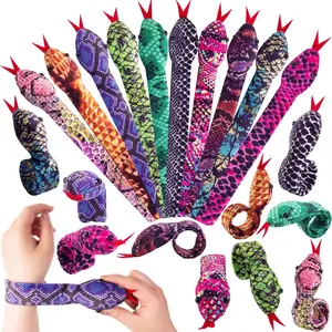 SQ-HBL025 10PCS Snake Slap Bracelets, Stuffed Snap Bands Reptile Snap Bracelets Fuzzy Animal Bracelet for Birthday Party Favors Halloween 10 Assorted Designs
