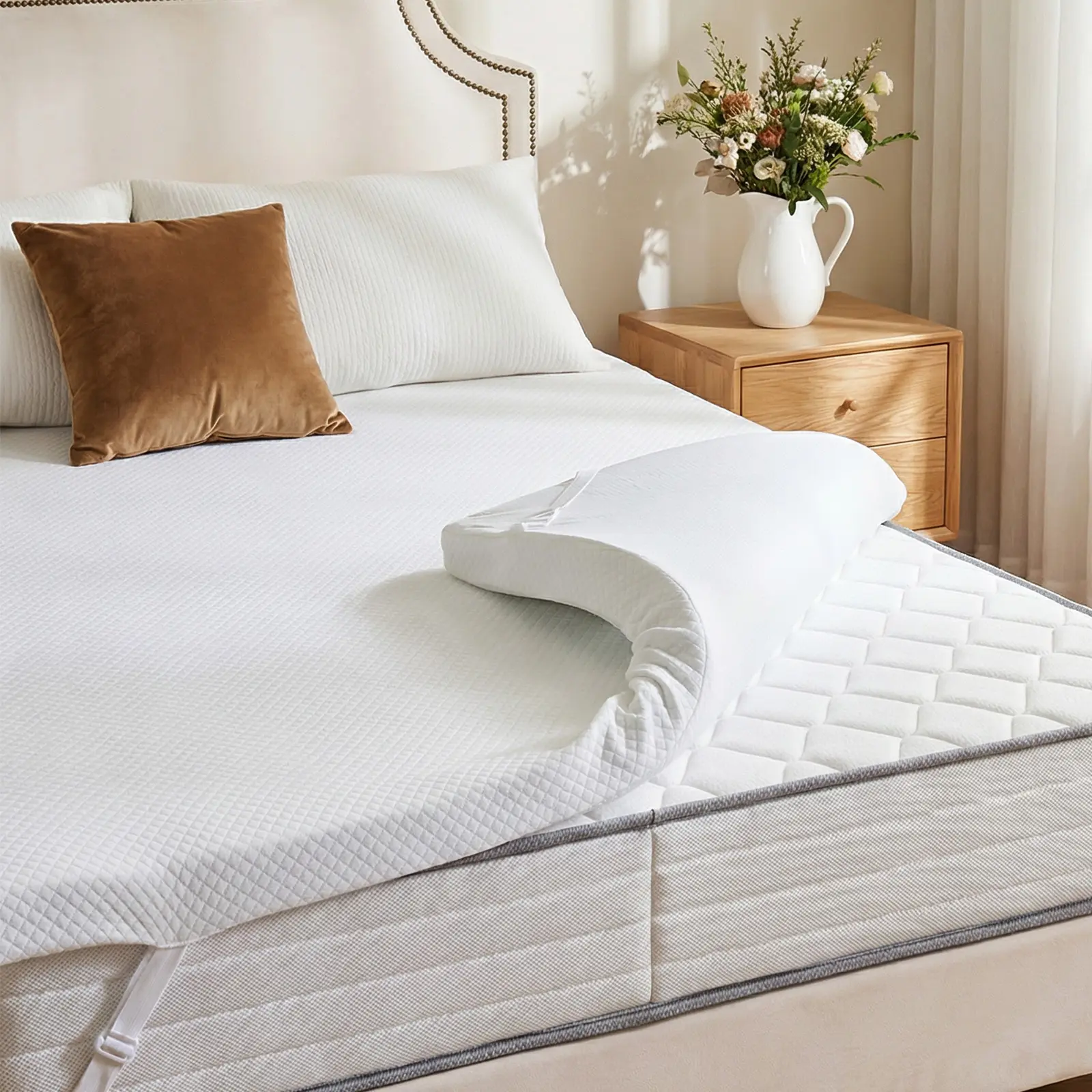 Cooling Gel Memory Foam Mattress Topper - Durable & Soft Memory Foam, Ventilated Breathable Cloth, CertiPUR-US Certified, Removable Plush Cover for Back Pain Relief, Durable Memory Foam