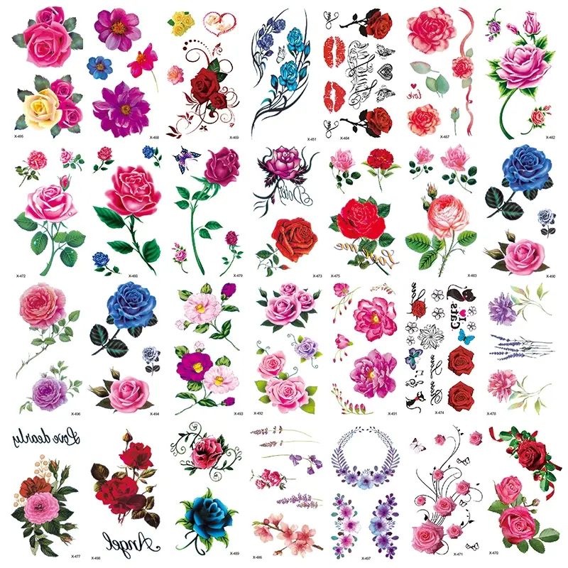 28 Piece Temporary Tattoo Stickers, Watercolor Floral Design, Realistic Fake Tattoos, Ephemeral Tattoos for Women, Hand Arm Face Decoration, Waterproof Temporary Tattoos