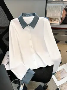 Women's Two-Piece Long Sleeve Shirt, Casual Fitted Plain Design, Spring & Fall Fashion, Long Clothing Length, No Ca Prop 65 Warning