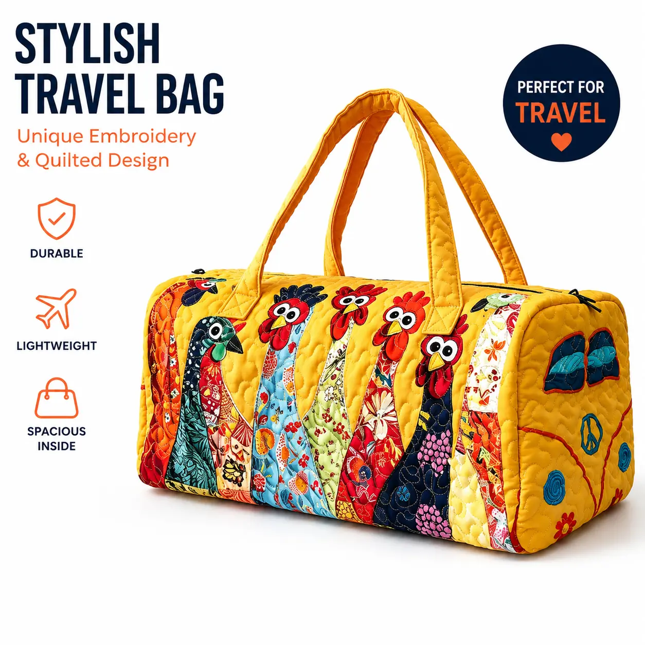21" Quilted Travel Duffel Bag for Women – Large Capacity Carry-On Tote, Lightweight Weekend Overnight Bag