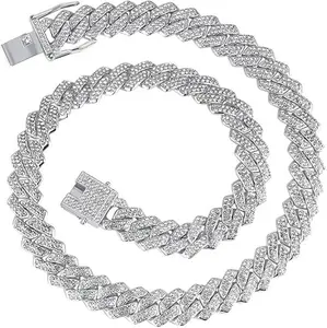 Mens Cuban link Chains Iced Out Miami Cuban Necklace Bling Diamond Hip Hop Jewelry for Men Women 13mm Silver