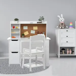 GARVEE Study Desk and Chair Set with Wooden Writing Table, Bookshelf, Bulletin Board, and Cabinets for Ages 3-8, Perfect for Learning and Organization