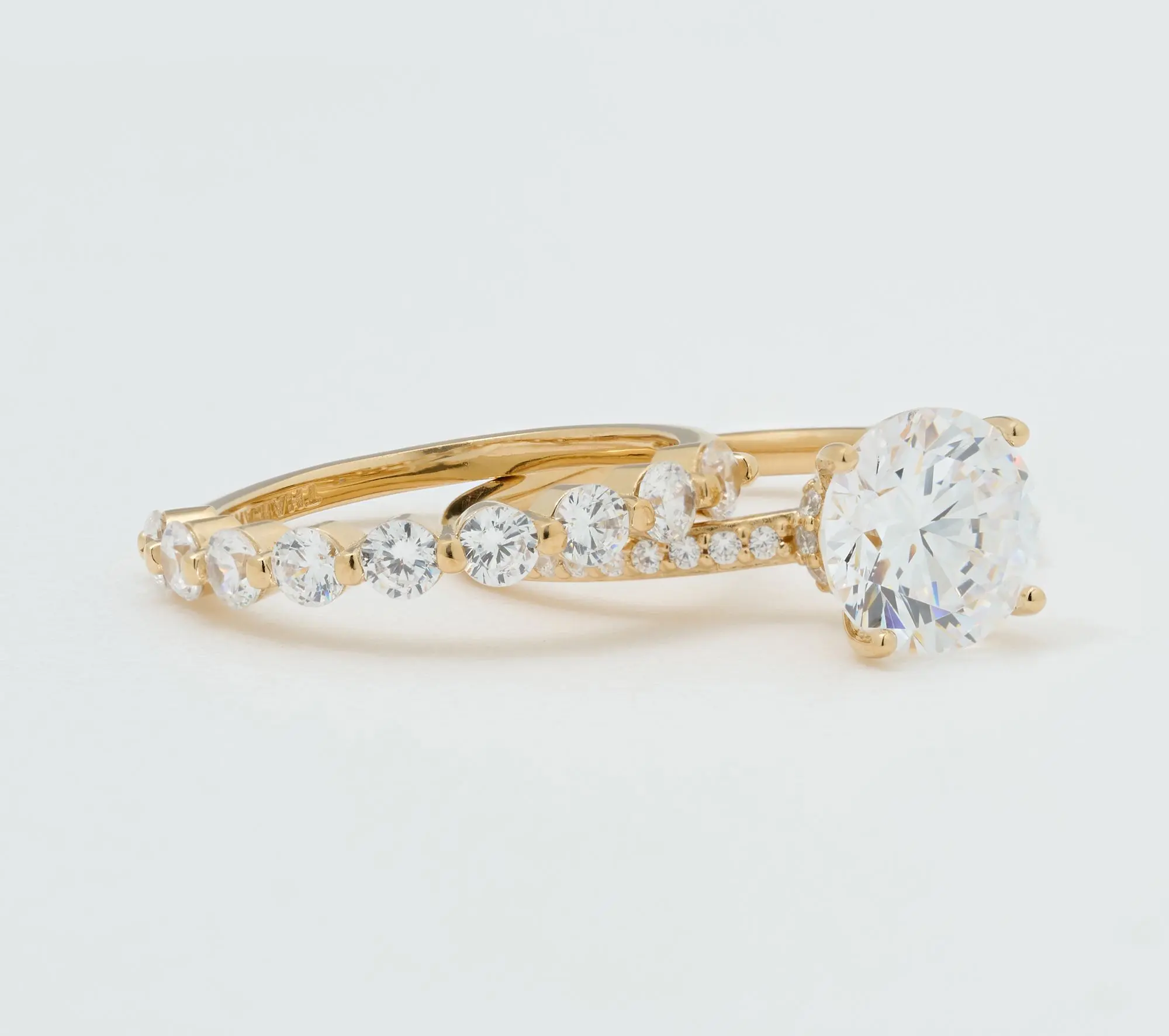 Diamonique Classics Round Solitaire & Band Ring Bridal Set Diamonique Classics Round Solitaire & Band Ring Bridal Set