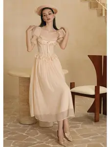 Cheryl Lady Corset Dress - Classic Silhouette with Polka Dot Stretch Tulle & Snow-Textured Fabric - 9 Boning Structures for Shaping & Support - Ruched Lace Cuffs & Mesh-Supported Sleeves Casual Women