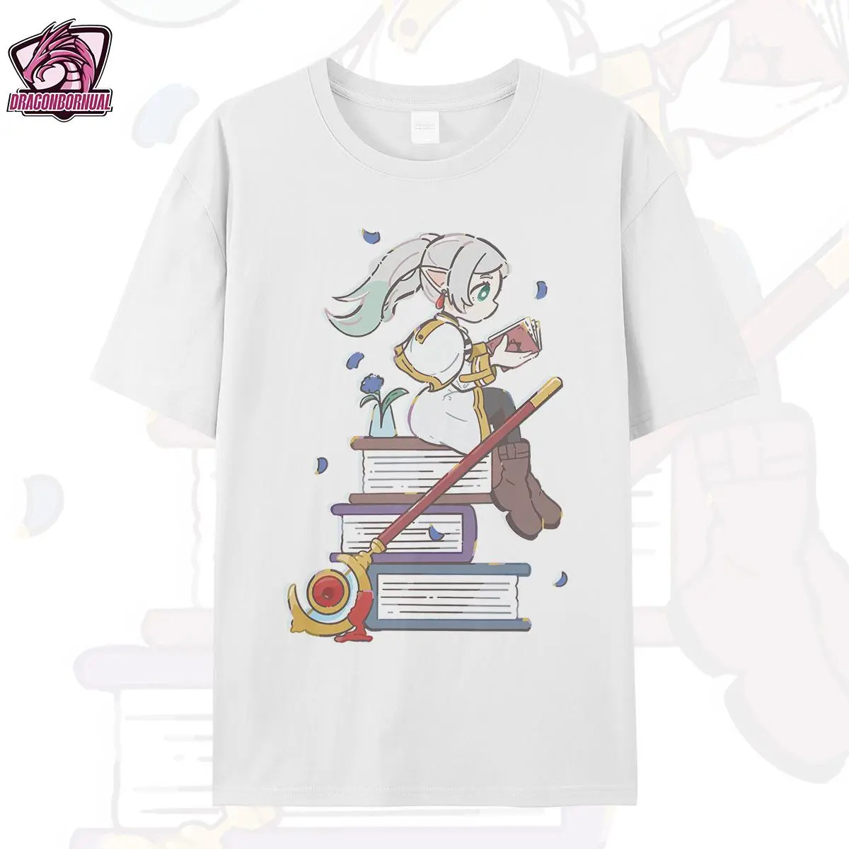 Men's Frieren: Beyond Journey's End Chibi Frieren Reading Vintage Washed T-Shirt & Hoodie - Classic Soft Streetwear Sweatshirt, Shortsleeve Anime Manga Fan Merch, Father's Day Gift 251110