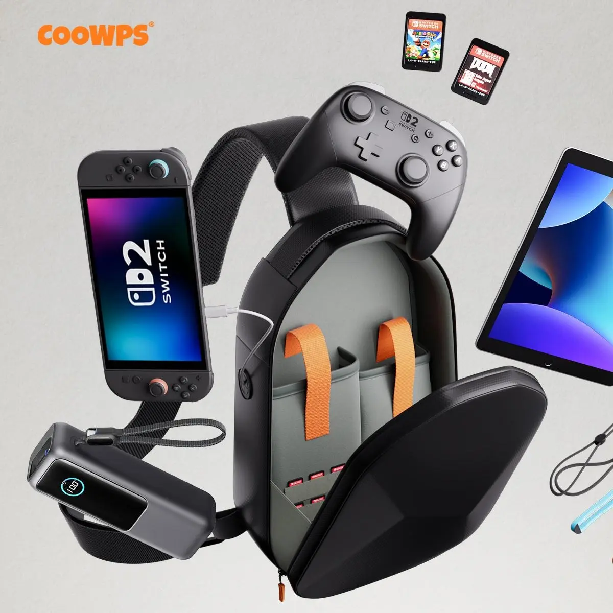 COOWPS EVA Shell Sling Shoulder Bag - Adjustable Crossbody Case for Nintendo Switch 2, Steam Deck, ROG Ally, PS Portal S3 Model - Large-Space Gaming Console & Pro Controller Accessories Bag (Back to School)
