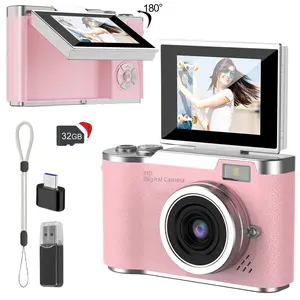 Portable Digital Camera, Student Camera, Pocket Camera, Compact, 180° Degree Flip Screen Camera For Students, EntryLevel Digital Camera With 32GB Memory Card, Video,Photography, Perfect For Back-To-School Season,Christmas Thanksgiving New Year Gift