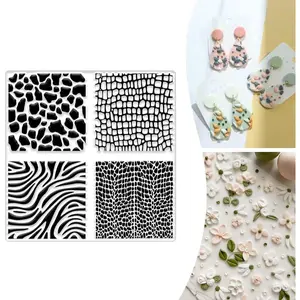 Reusable Silicone Polymer Clay Texture Sheet Zebra Crocodile Snake Giraffe Texture Stamp Mat Modeling Pad for Scrapbook Pottery Earrings Jewelry Making