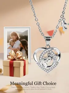 Heart Pendant Necklace, Cute Baby Footprint Charm, Mother's Day Gift, Fashionable Elegant Jewelry, High Quality Women's Necklace
