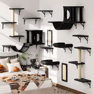 12-Piece Wall-Mounted Cat Climbing Set – Space-Saving Cat Shelves with Hammocks, Perches & Bridges for Indoor Cats, Easy to Install & Sturdy Design for Active Kitties, ChristmasGift