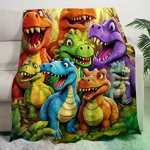 Soft Funny Throw Blanket Cute Smiling Dinosaurs HD Digital Print Flannel,Contemporary Animal Theme All-Season Cozy Knitted Thermo-Regulating Cover,Lightweight Fabric,Perfect For Napping,Christmas Present