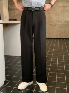 Men's Pleated Wide Leg Suit Pants, Heather Light High Waisted Trousers, Wrinkle Resistant Lightweight Pants for Daily & Commuter Wear